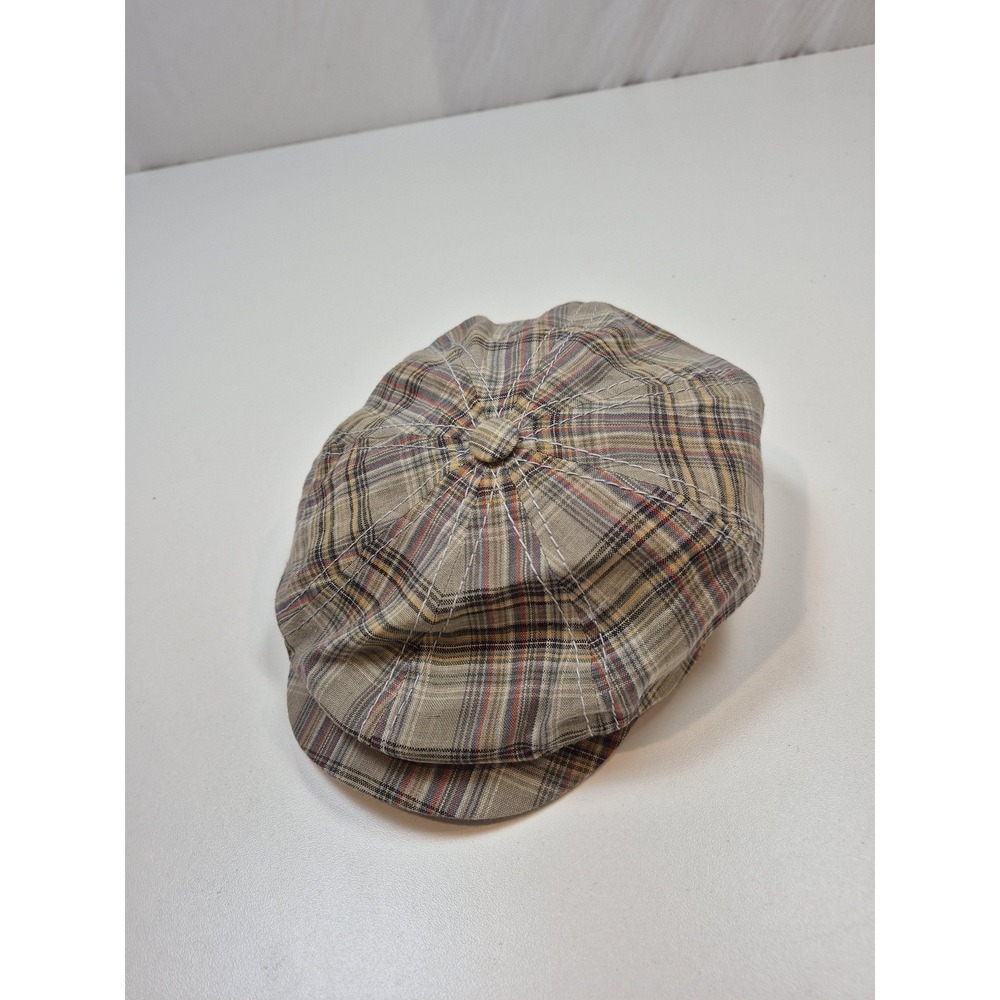 Stetson Hat Newsboy Cap Fitted Mens L Beige Plaid Linen Handmade Summer
